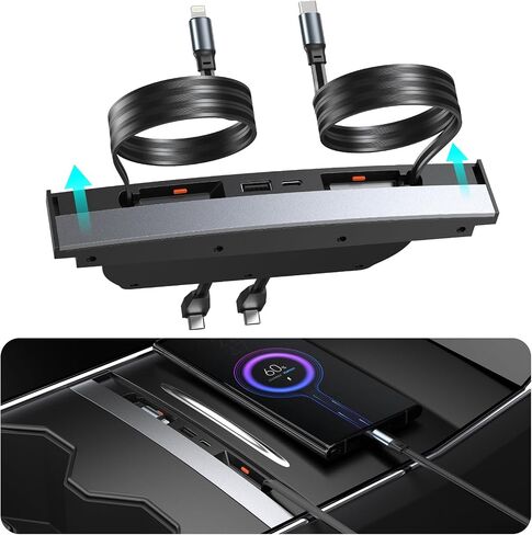 Car USB Hub for Tesla USB Hub - Multi Port for 2021 2022 2023 Tesla Model 3/Y, Multifunctional Tesla Accessories with Anti-Dust Sliding Lid and Retractable Fast Charge, 100% Fit Center Console Adapter in Saudi Arabia