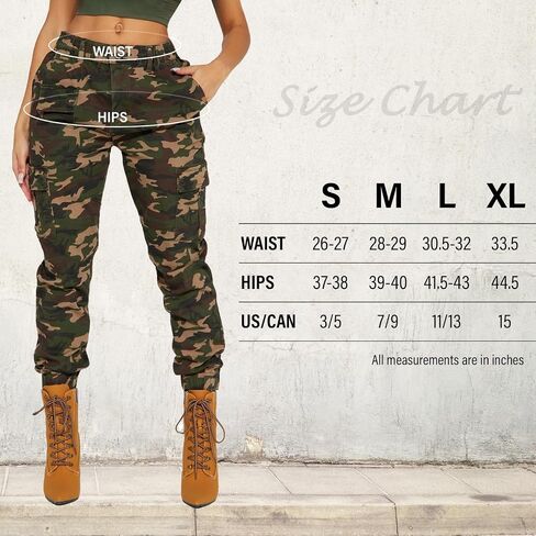 Women's Camo Cargo Jogger Pants – Slim Fit Army High Waisted Fatigue Elastic Waistband Tapered Camouflage Sweatpants in Saudi Arabia