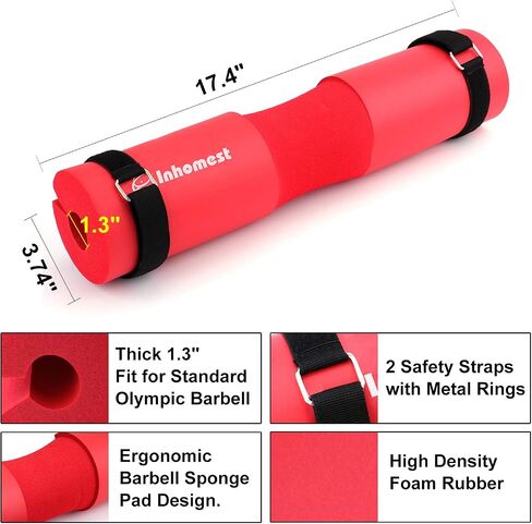 Inhomest Barbell Squat Pad for Squats, Hip Thrusts, Lunges Weight Lifting with Safety Straps - Advanced Neck & Shoulder Protective Pad Foam Sponge- Fit Standard and Olympic Bars Cushion in Saudi Arabia