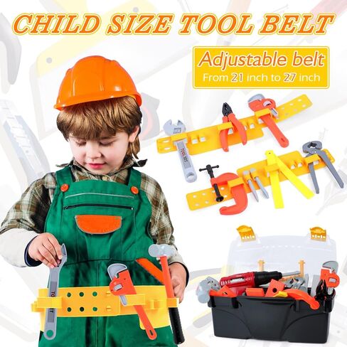 مجموعة أدوات الأطفال للأولاد، 35 قطعة مجموعة أدوات للأطفال الصغار مع مثقاب كهربائي، صندوق أدوات ألعاب وحزام أدوات، أدوات بناء التظاهر، هدايا لعبة للأولاد الصغار الذين تتراوح أعمارهم بين 3 4 5 6 7 in Kuwait