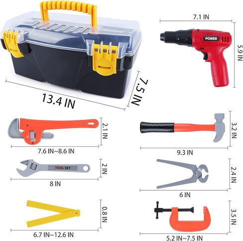 مجموعة أدوات الأطفال للأولاد، 35 قطعة مجموعة أدوات للأطفال الصغار مع مثقاب كهربائي، صندوق أدوات ألعاب وحزام أدوات، أدوات بناء التظاهر، هدايا لعبة للأولاد الصغار الذين تتراوح أعمارهم بين 3 4 5 6 7 in Kuwait