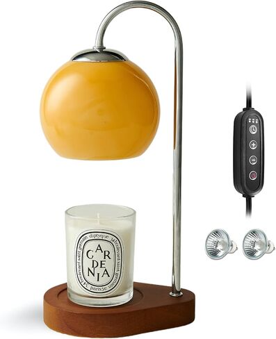 Modern Candle Warmer Lamp with Timer and Dimmer, Dimmable Electric Candle Lamp Warmer, Wax Melt Warmer, Glass with Wood Base, Home Decor Gifts 2 Bulbs Included (Beige and Natural Wood Base) in Saudi Arabia
