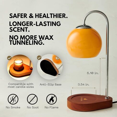 Modern Candle Warmer Lamp with Timer and Dimmer, Dimmable Electric Candle Lamp Warmer, Wax Melt Warmer, Glass with Wood Base, Home Decor Gifts 2 Bulbs Included (Beige and Natural Wood Base) in Saudi Arabia