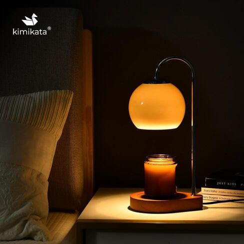 Modern Candle Warmer Lamp with Timer and Dimmer, Dimmable Electric Candle Lamp Warmer, Wax Melt Warmer, Glass with Wood Base, Home Decor Gifts 2 Bulbs Included (Beige and Natural Wood Base) in Saudi Arabia