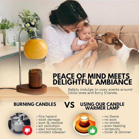 Modern Candle Warmer Lamp with Timer and Dimmer, Dimmable Electric Candle Lamp Warmer, Wax Melt Warmer, Glass with Wood Base, Home Decor Gifts 2 Bulbs Included (Beige and Natural Wood Base) in Saudi Arabia