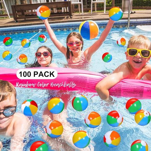 honoson 100 حزمة كرات الشاطئ نفخ 5 بوصة لحمام السباحة عيد ميلاد حزب تفضل للأطفال بنين بنات تفجير الكلاسيكية قوس قزح اللون لعبة كرة الشاطئ اللعب لحفلات الصيف in Saudi Arabia