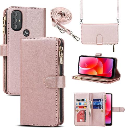 حافظة Jaorty لهاتف Motorola Moto G Pure (2021)/ Moto G Power (2022)/ Moto G Play (2023) حافظة محفظة، [9 فتحات للبطاقات] قلادة طويلة قابلة للإزالة وحزام كتف وسحاب مقاس 6.5 بوصة، أسود in Saudi Arabia