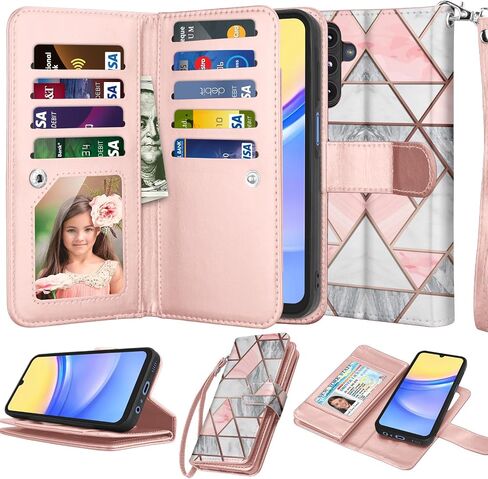 حافظة NJJEX Galaxy A15 5G، حافظة محفظة لهاتف Samsung Galaxy A15 5G، [9 فتحات للبطاقات] حامل بطاقة هوية من جلد البولي يوريثان قابل للفصل [قابل للفصل] غطاء هاتف مغناطيسي وحبل لهاتف Samsung A15 [أسود] in Kuwait