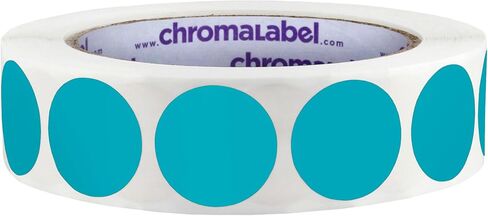 نقاط لاصقة مستديرة مقاس 1 بوصة من ChromaLabel، ملصقات دائرية دائمة، ملصقات وملصقات مكتبية مثالية - 1000 قطعة من الملصقات المنقطة لكل لفة، نقاط ملونة باللون الأزرق المخضر in Kuwait