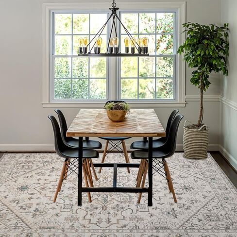 Area Rug, Washable Area Rug with Non-Slip Backing, Boho Vintage Rugs for Living Room, Bedroom,Dining Room,Kitchen,Office, Stain Resistant Large Area Rug (Boho-Floral1, 4' x 6') in Saudi Arabia