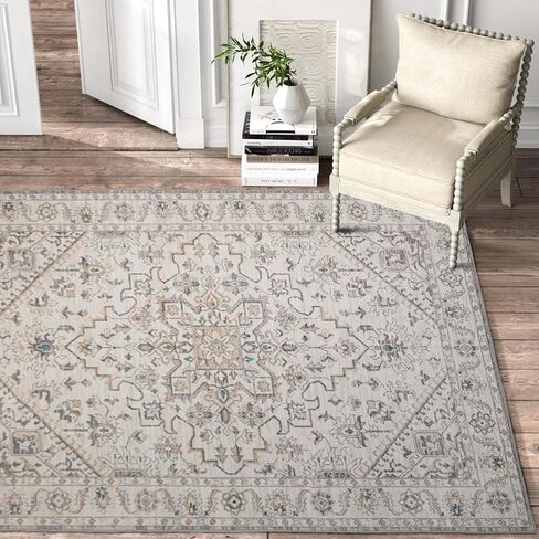 Area Rug, Washable Area Rug with Non-Slip Backing, Boho Vintage Rugs for Living Room, Bedroom,Dining Room,Kitchen,Office, Stain Resistant Large Area Rug (Boho-Floral1, 4' x 6') in Saudi Arabia