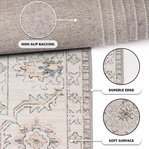 Area Rug, Washable Area Rug with Non-Slip Backing, Boho Vintage Rugs for Living Room, Bedroom,Dining Room,Kitchen,Office, Stain Resistant Large Area Rug (Boho-Floral1, 4' x 6') in Saudi Arabia