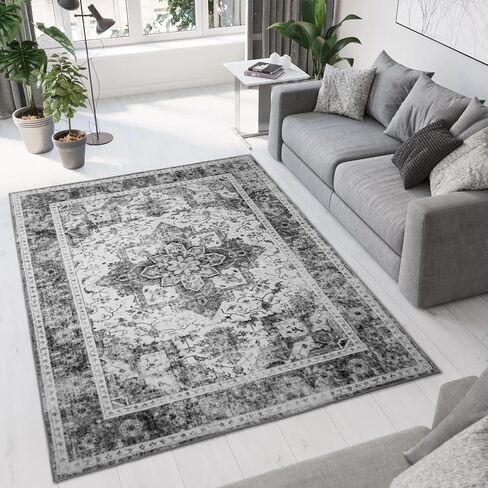 Area Rug, Washable Area Rug with Non-Slip Backing, Boho Vintage Rugs for Living Room, Bedroom,Dining Room,Kitchen,Office, Stain Resistant Large Area Rug (Boho-Floral1, 4' x 6') in Saudi Arabia