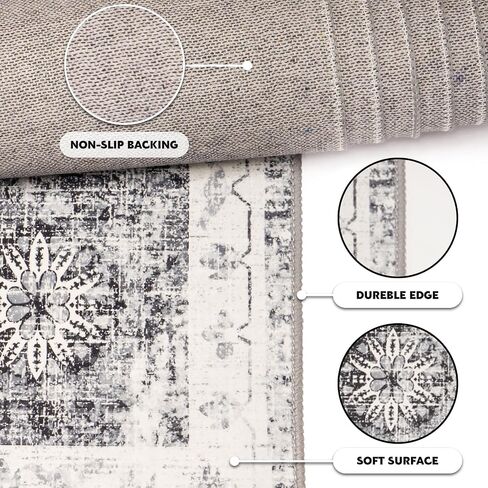 Area Rug, Washable Area Rug with Non-Slip Backing, Boho Vintage Rugs for Living Room, Bedroom,Dining Room,Kitchen,Office, Stain Resistant Large Area Rug (Boho-Floral1, 4' x 6') in Saudi Arabia