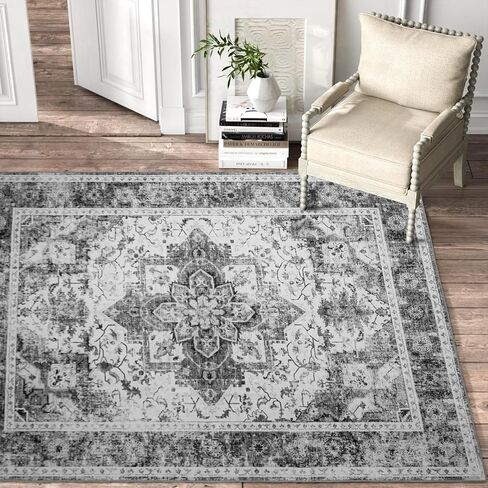 Area Rug, Washable Area Rug with Non-Slip Backing, Boho Vintage Rugs for Living Room, Bedroom,Dining Room,Kitchen,Office, Stain Resistant Large Area Rug (Boho-Floral1, 4' x 6') in Saudi Arabia
