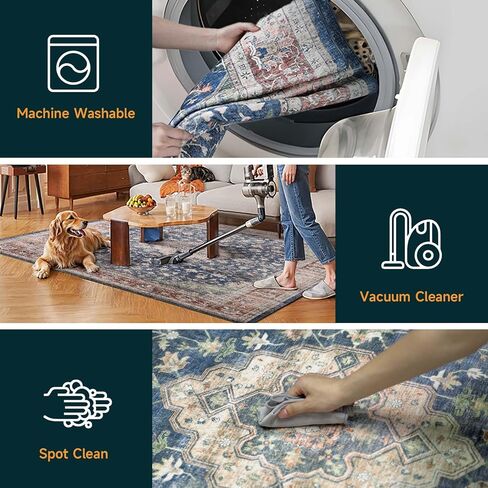 Vintage Washable Area Rugs 2x3, Small Entryway Accent Rug, Non Slip Indoor Entrance Throw Carpet, Distressed Low Pile Door Mat for Kitchen Bathroom Bedroom Living Room Front Porch, Grey in Kuwait