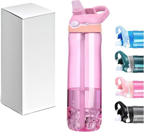 25oz Water Bottle with Clip Handle, Water Bottles with Locking Lid, Travel Plastic Water Bottle,Water Bottle with Straw, and Sports Tritan water bottle - Black in Saudi Arabia