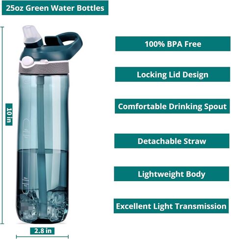 25oz Water Bottle with Clip Handle, Water Bottles with Locking Lid, Travel Plastic Water Bottle,Water Bottle with Straw, and Sports Tritan water bottle - Black in Saudi Arabia