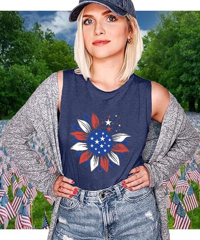 American Flag Tank Tops for Women USA Stars Stripes Independence Day Tank Sleeveless 4th of July Patriotic Shirts in Saudi Arabia
