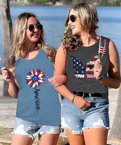 American Flag Tank Tops for Women USA Stars Stripes Independence Day Tank Sleeveless 4th of July Patriotic Shirts in Saudi Arabia
