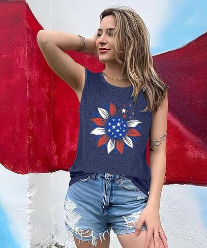 American Flag Tank Tops for Women USA Stars Stripes Independence Day Tank Sleeveless 4th of July Patriotic Shirts in Saudi Arabia