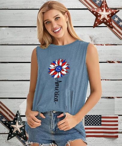 American Flag Tank Tops for Women USA Stars Stripes Independence Day Tank Sleeveless 4th of July Patriotic Shirts in Saudi Arabia