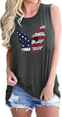 American Flag Tank Tops for Women USA Stars Stripes Independence Day Tank Sleeveless 4th of July Patriotic Shirts in Kuwait