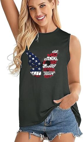 American Flag Tank Tops for Women USA Stars Stripes Independence Day Tank Sleeveless 4th of July Patriotic Shirts in Kuwait