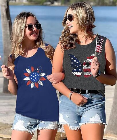 American Flag Tank Tops for Women USA Stars Stripes Independence Day Tank Sleeveless 4th of July Patriotic Shirts in Kuwait