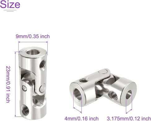 DMiotech 3 Pack 3.175mm to 4mm Rotatable Universal Steering Shaft U Joint Coupler L23 x D9 Coupler Connector W Screw for 3D Printer, CNC Machine in Saudi Arabia