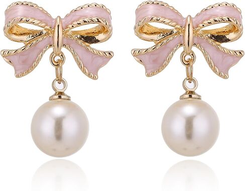 Gold Bow Earrings for Women Pearl Bow Dangle Earrings Silver Bow Stud Earrings Ribbon Earrings Gold Silver Bow Jewelry Earrings Bow Earring Studs in Saudi Arabia