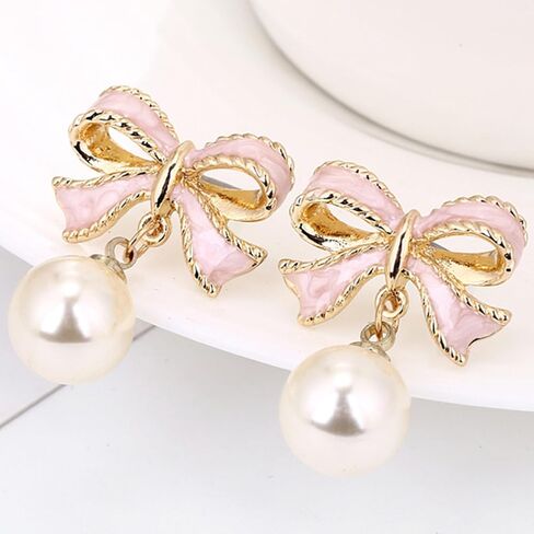 Gold Bow Earrings for Women Pearl Bow Dangle Earrings Silver Bow Stud Earrings Ribbon Earrings Gold Silver Bow Jewelry Earrings Bow Earring Studs in Saudi Arabia
