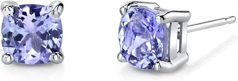 Peora 14K White Gold Tanzanite Stud Earrings for Women, Genuine Gemstone, Hypoallergenic, AAA Grade, Cushion Cut 6mm, 2 Carats total, Friction Back in Saudi Arabia