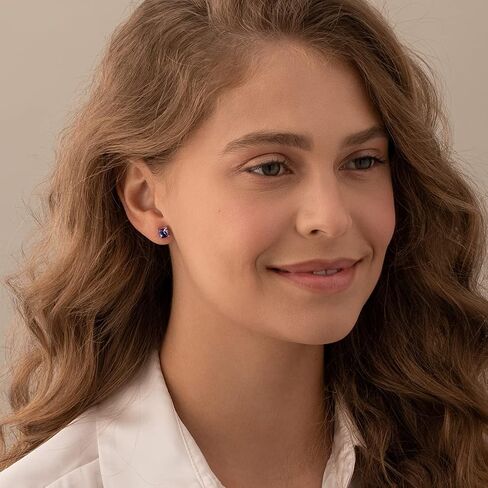 Peora 14K White Gold Tanzanite Stud Earrings for Women, Genuine Gemstone, Hypoallergenic, AAA Grade, Cushion Cut 6mm, 2 Carats total, Friction Back in Saudi Arabia