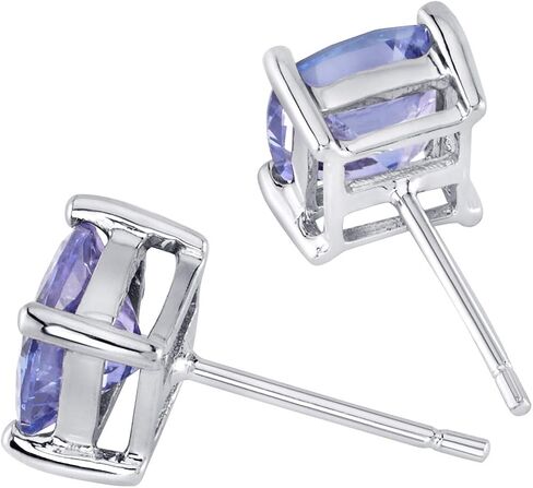 Peora 14K White Gold Tanzanite Stud Earrings for Women, Genuine Gemstone, Hypoallergenic, AAA Grade, Cushion Cut 6mm, 2 Carats total, Friction Back in Saudi Arabia
