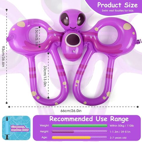 Swim Vest Floaties for Kids, Augot Toddler Pool Float Learn to Swim Trainer Life Jacket with Adjustable Safety Buckle & 3 Airbags for 3 4 5 6 7 Years Old Boys and Girls, Loads up to 110 lb in Saudi Arabia