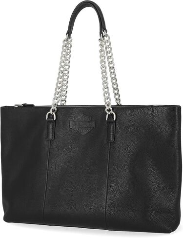 Harley Davidson Leather Top Handle Satchel Tote Bag, Black in Kuwait