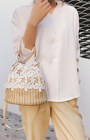 Straw Bags for Women Hand-woven Bucket Straw Bag Small Straw Tote Summer Beach bag in Saudi Arabia