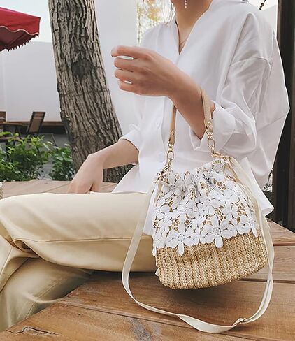 Straw Bags for Women Hand-woven Bucket Straw Bag Small Straw Tote Summer Beach bag in Saudi Arabia
