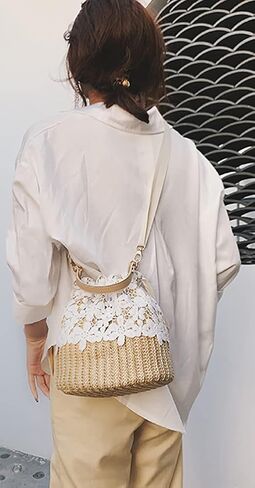 Straw Bags for Women Hand-woven Bucket Straw Bag Small Straw Tote Summer Beach bag in Saudi Arabia