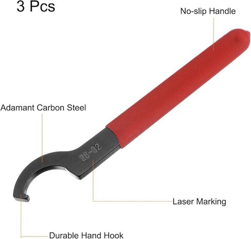 uxcell 3pcs C Hook Spanner Wrench for Lathe Clamping 28-32mm Collet Chuck Nut with Red Non-slip Handle in Saudi Arabia