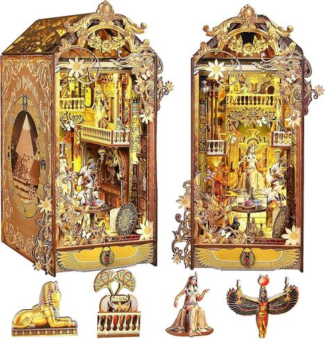 Sutinban DIY Book Nook Kit مع صندوق الموسيقى، لغز خشبي ثلاثي الأبعاد مع ضوء LED، ديكور رف كتب لبيت الدمى للمراهقين والبالغين (تتبع المدينة الغامضة) in Kuwait