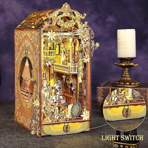 Sutinban DIY Book Nook Kit مع صندوق الموسيقى، لغز خشبي ثلاثي الأبعاد مع ضوء LED، ديكور رف كتب لبيت الدمى للمراهقين والبالغين (تتبع المدينة الغامضة) in Kuwait