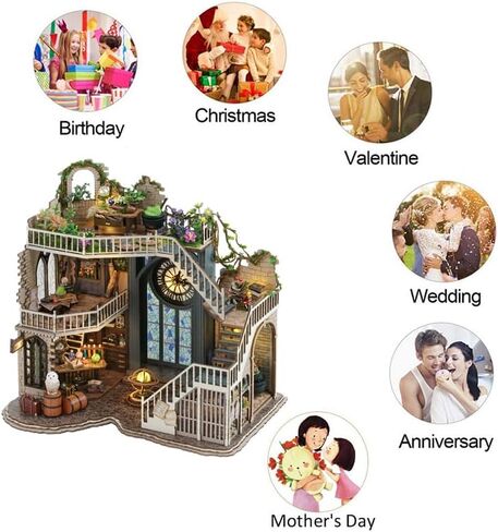 hvmabeck Book Nook Kits for Adults DIY Miniature Kit with LED Light for Desk Library Bookshelf Decoration 3D Wooden Puzzle Booknook Model Kits for Adults to Build Gifts (Chinese booknook) in Saudi Arabia