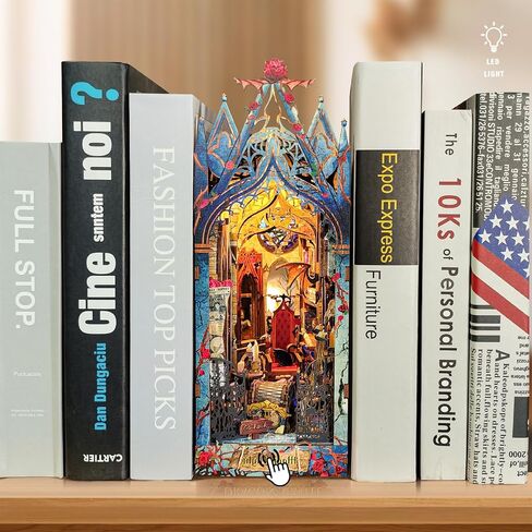 مجموعة زوايا الكتب من Sutinban DIY، ديكور رف كتب لبيت الدمى DIY، مجموعة ألغاز خشبية ثلاثية الأبعاد لبيت الدمى ديكور رف الكتب مع ضوء LED (قلعة الشفق) in Kuwait