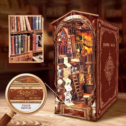 مجموعة زوايا الكتب من Sutinban DIY، ديكور رف كتب لبيت الدمى DIY، مجموعة ألغاز خشبية ثلاثية الأبعاد لبيت الدمى ديكور رف الكتب مع ضوء LED (قلعة الشفق) in Kuwait