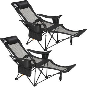 Overmont Reclining Camping Chair with Footrest - 4-Position Adjustable Backrest Lightweight Folding Lounge Chair for Adults with Pillow Carry Bag - Support 300LBS Portable for Outdoor Beach Lawn Patio in Saudi Arabia