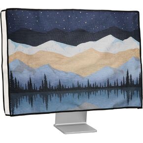 kwmobile Dust Cover for 27-28" monitor - Linen Monitor Protector with Design - Starry Night Lake White/Light Brown/Dark Blue in Kuwait