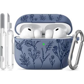 for Airpods 4 Case, Ekoonpft Flower Engraved Soft Silicone Case Cover | with Cleaner & Keychain, Design for Cute Girly & Stylish Women Men's iPods 4 Accessories - Shockproof, Scratch&Dust Resistant in Saudi Arabia