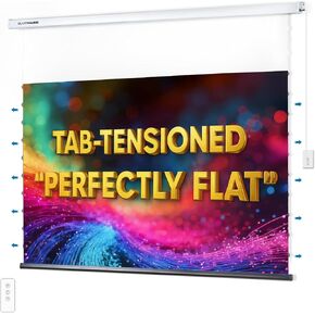 ALR Tensioned Motorized Projector Screen by SilverMagic - Tab Tensioned and Modern Design Gray Screen with White Aluminum case for Home Theater/Living Room/Patio/Office/Classroom - 100 inch 16:9 in Saudi Arabia